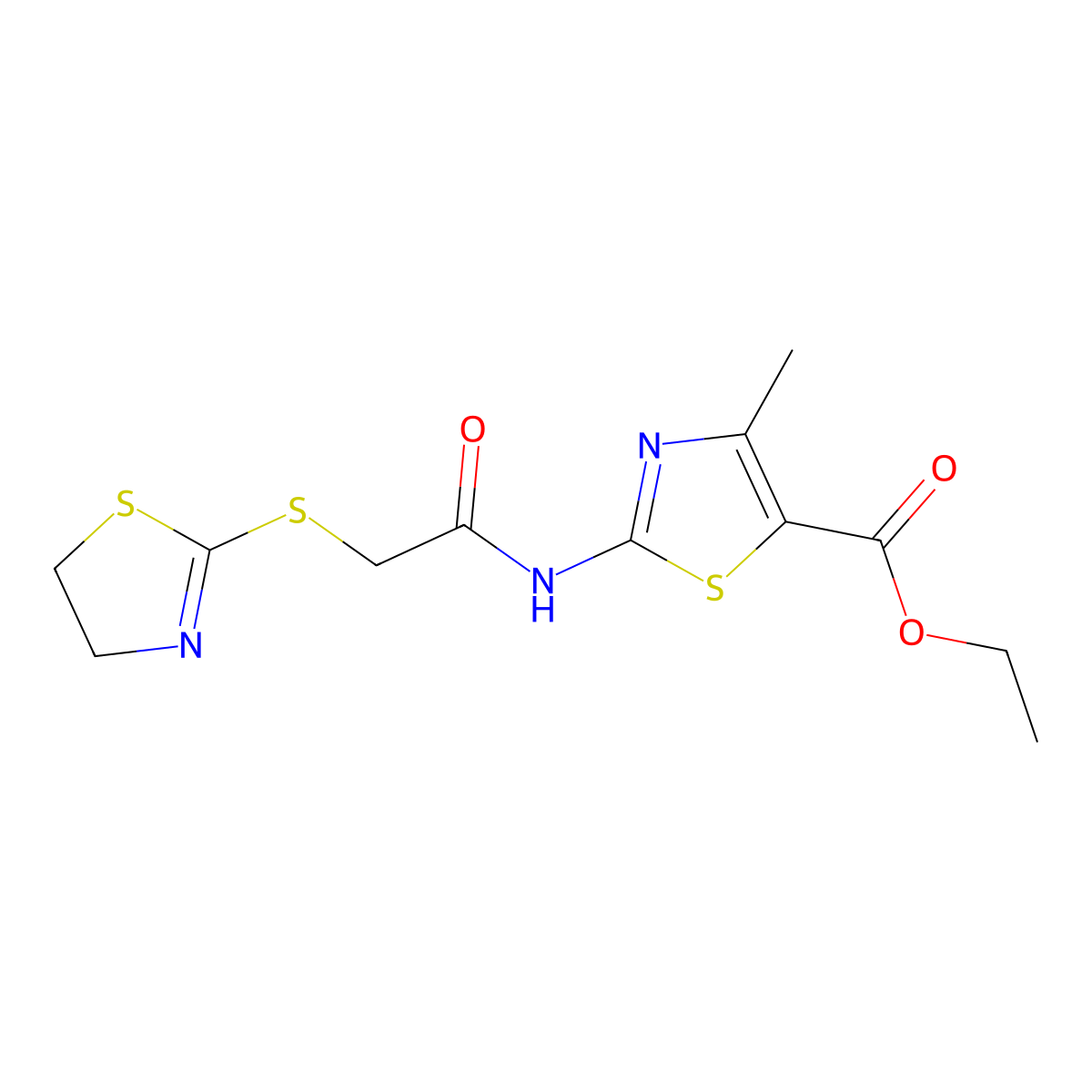 Ethyl 2-{[(4,5-dihydro-1,3-thiazol-2-ylsulfanyl)acetyl]amino}-4-methyl-1,3-thiazole-5-carboxylate molecular structure, CAS 428824-50-4