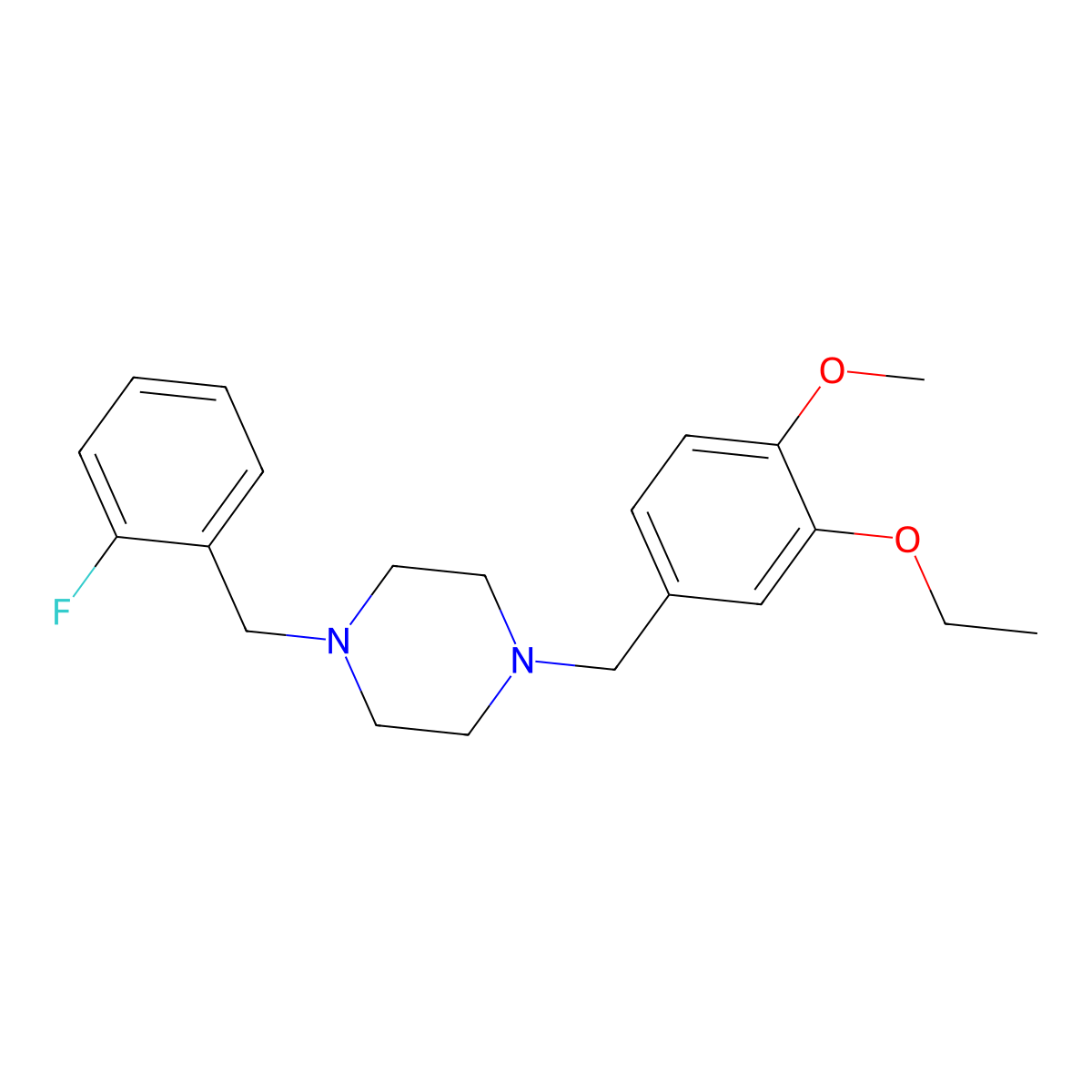 1-[(3-Ethoxy-4-methoxyphenyl)methyl]-4-[(2-fluorophenyl)methyl]piperazine molecular structure, CAS 428824-52-6