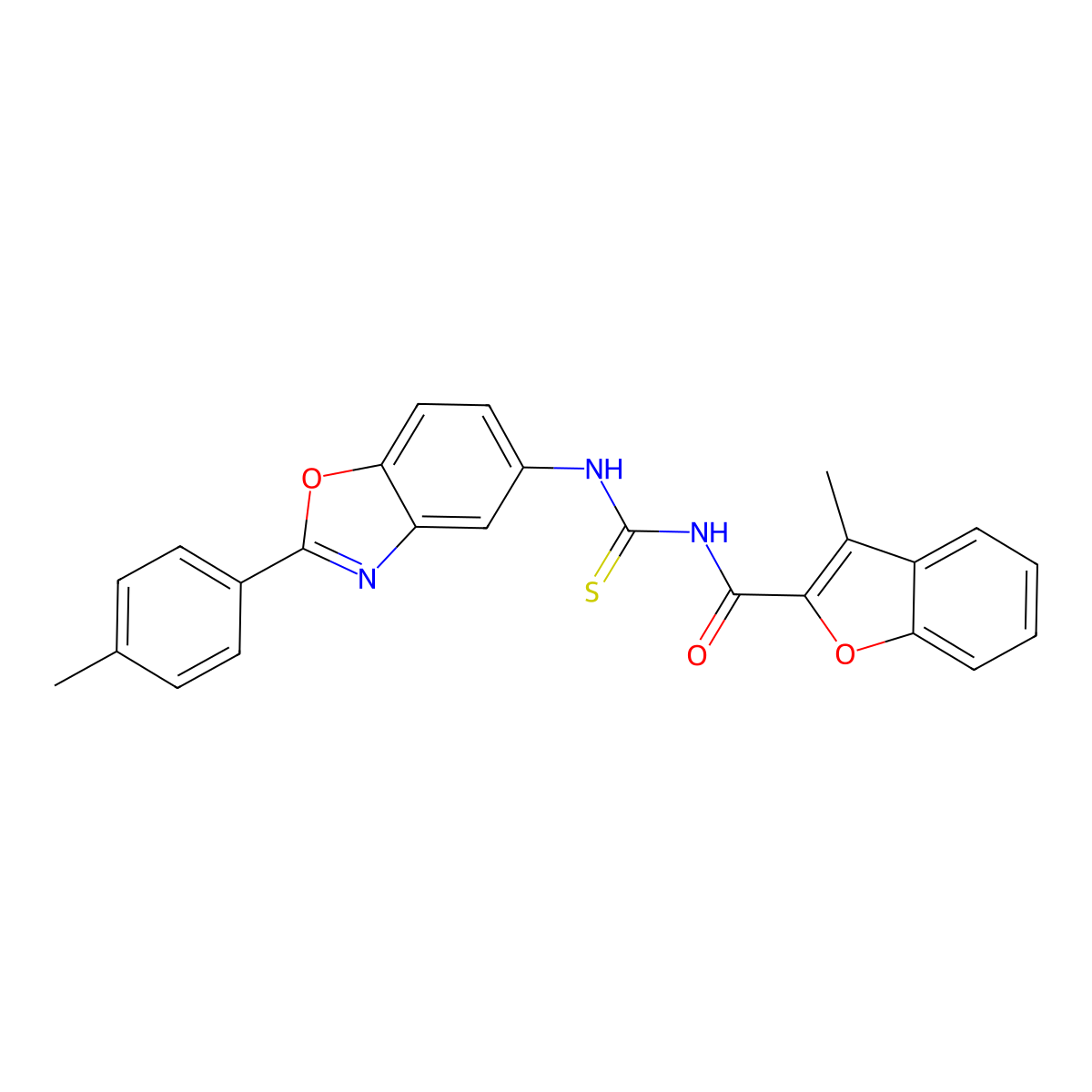 3-methyl-N-[[2-(4-methylphenyl)-1,3-benzoxazol-5-yl]carbamothioyl]-1-benzofuran-2-carboxamide molecular structure, CAS 428824-70-8