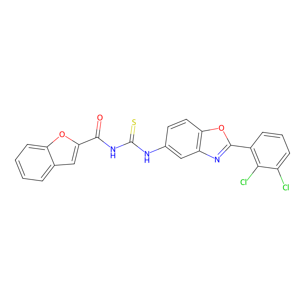 N-[[2-(2,3-dichlorophenyl)-1,3-benzoxazol-5-yl]carbamothioyl]-1-benzofuran-2-carboxamide molecular structure, CAS 428824-92-4