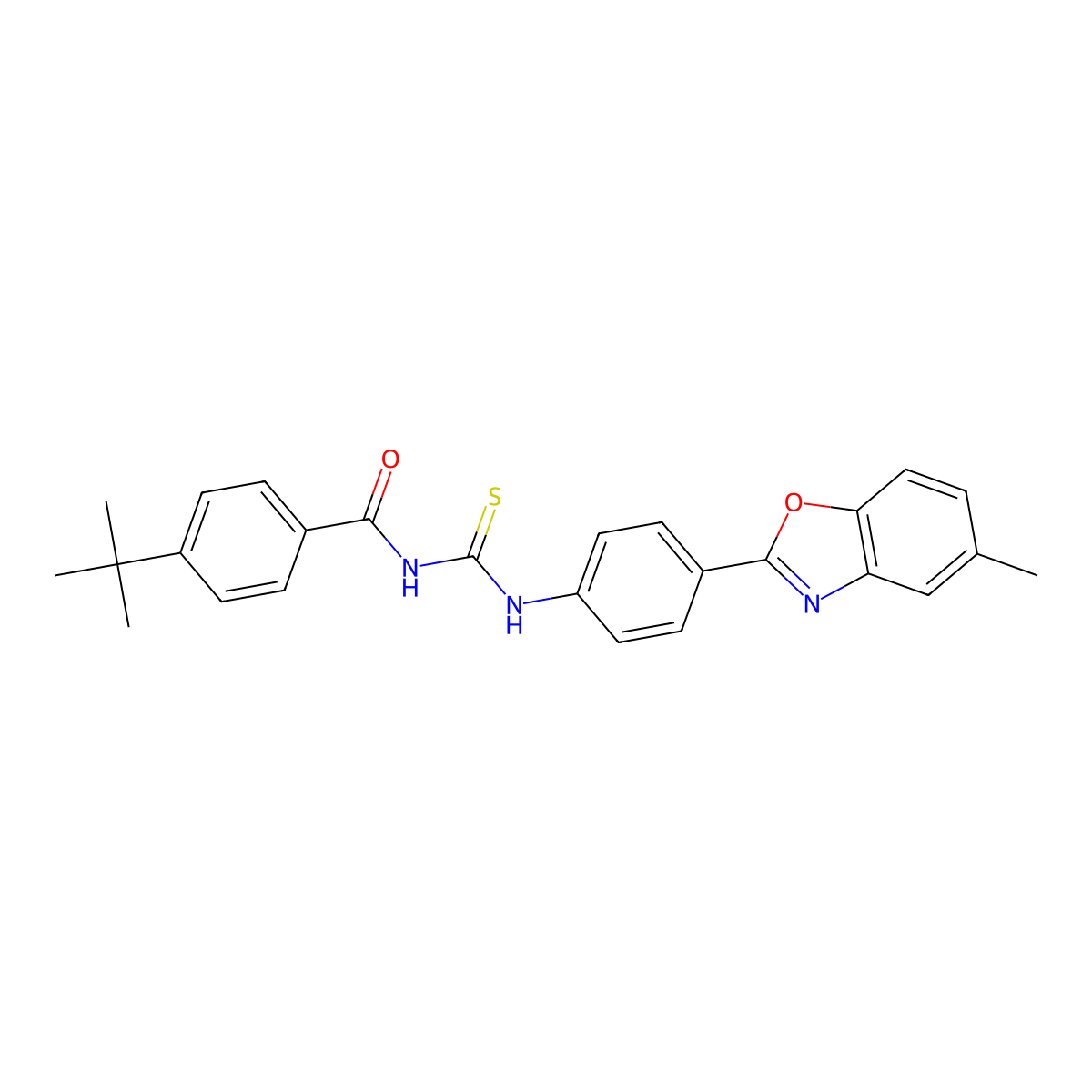 4-tert-butyl-N-[[4-(5-methyl-1,3-benzoxazol-2-yl)phenyl]carbamothioyl]benzamide molecular structure, CAS 428825-08-5