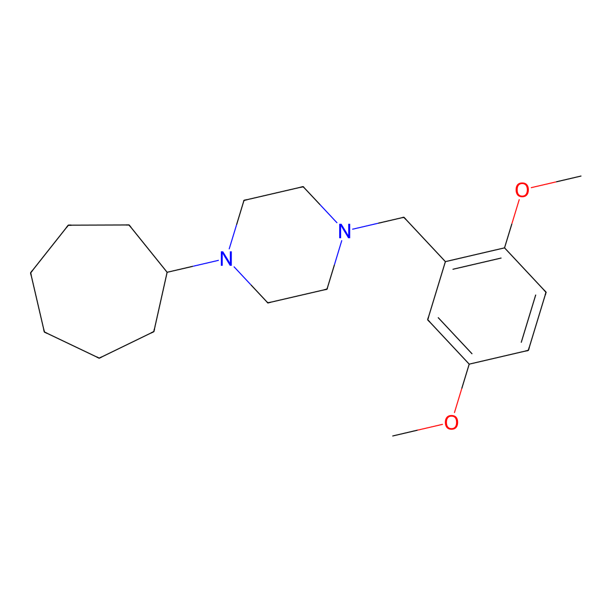 1-Cycloheptyl-4-[(2,5-dimethoxyphenyl)methyl]piperazine molecular structure, CAS 428825-10-9