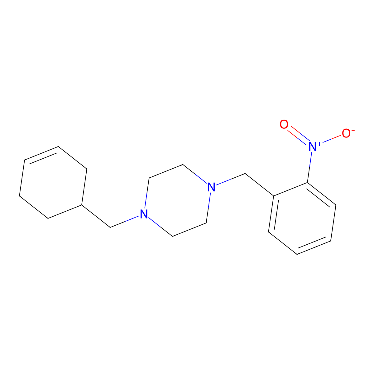 1-(Cyclohex-3-en-1-ylmethyl)-4-[(2-nitrophenyl)methyl]piperazine molecular structure, CAS 428825-14-3