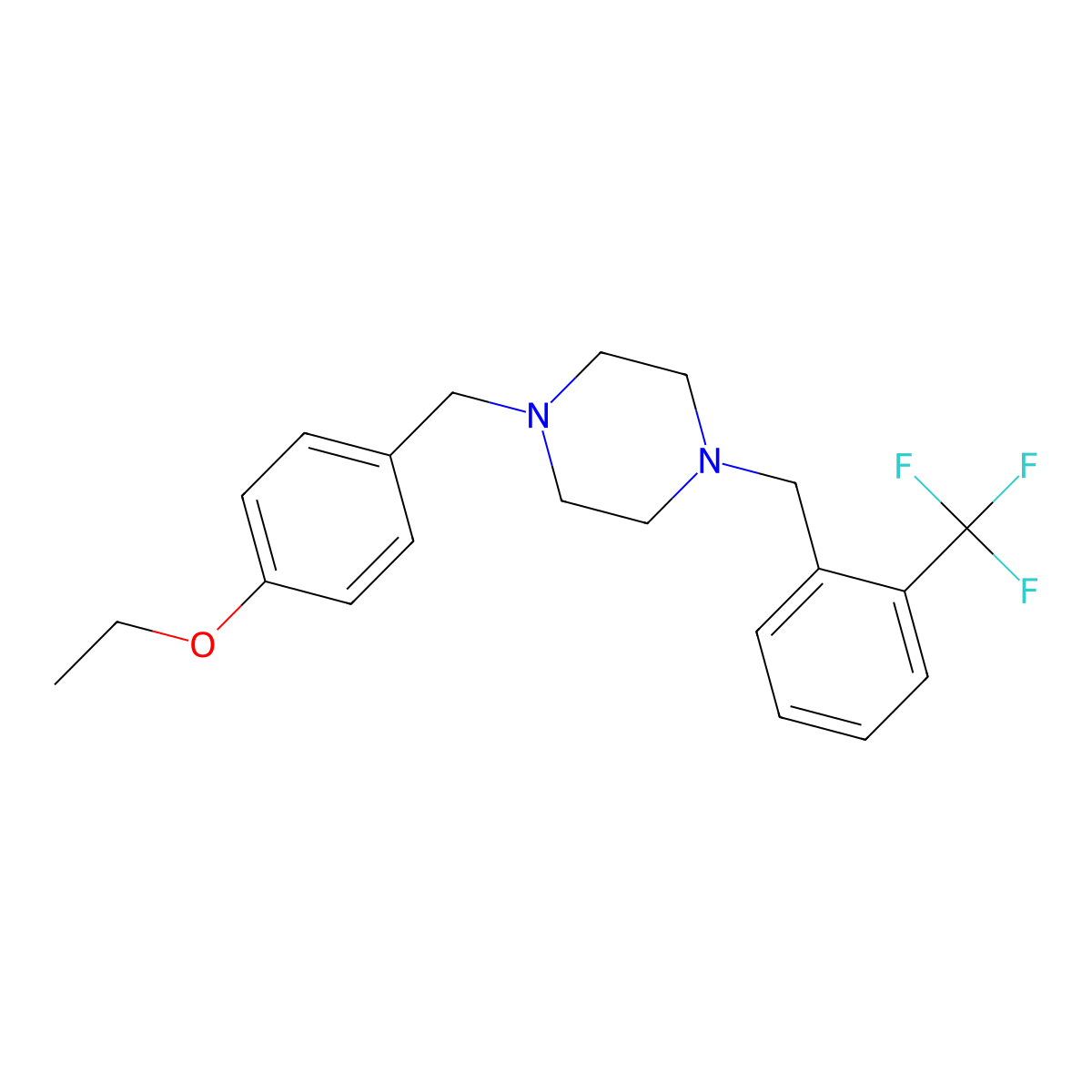 1-[(4-Ethoxyphenyl)methyl]-4-[[2-(trifluoromethyl)phenyl]methyl]piperazine molecular structure, CAS 428825-42-7