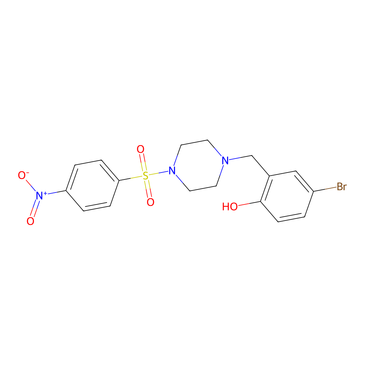 4-Bromo-2-[[4-(4-nitrophenyl)sulfonylpiperazin-1-yl]methyl]phenol molecular structure, CAS 428825-49-4