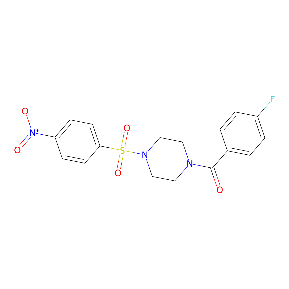 (4-Fluorophenyl)-[4-(4-nitrophenyl)sulfonylpiperazin-1-yl]methanone molecular structure, CAS 428825-51-8