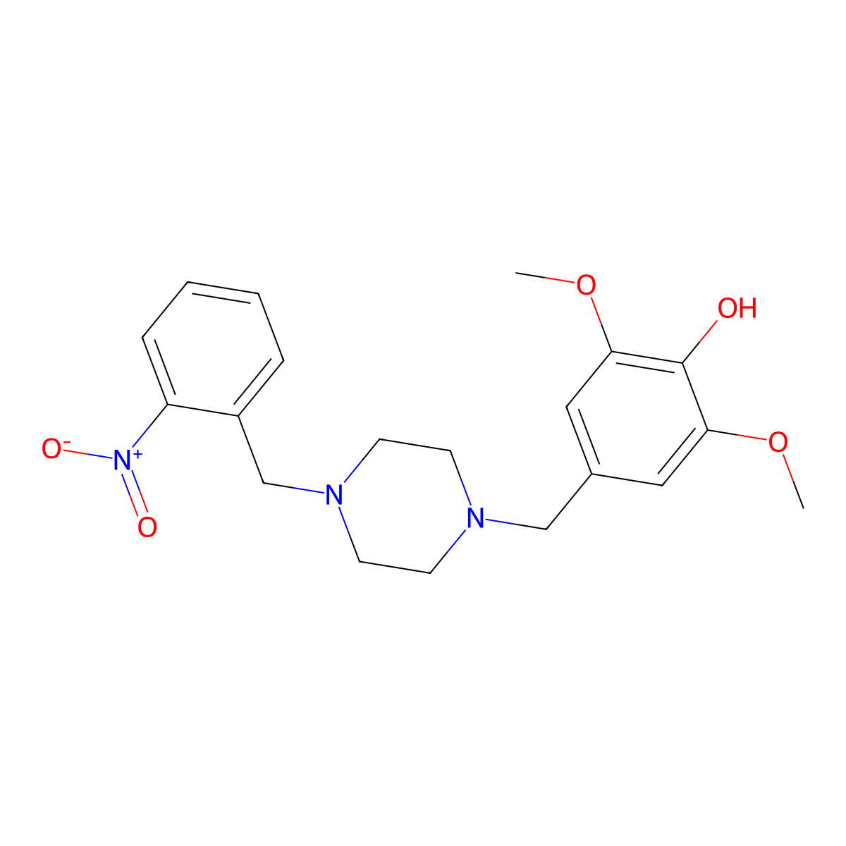 2,6-Dimethoxy-4-[[4-[(2-nitrophenyl)methyl]piperazin-1-yl]methyl]phenol molecular structure, CAS 428825-71-2