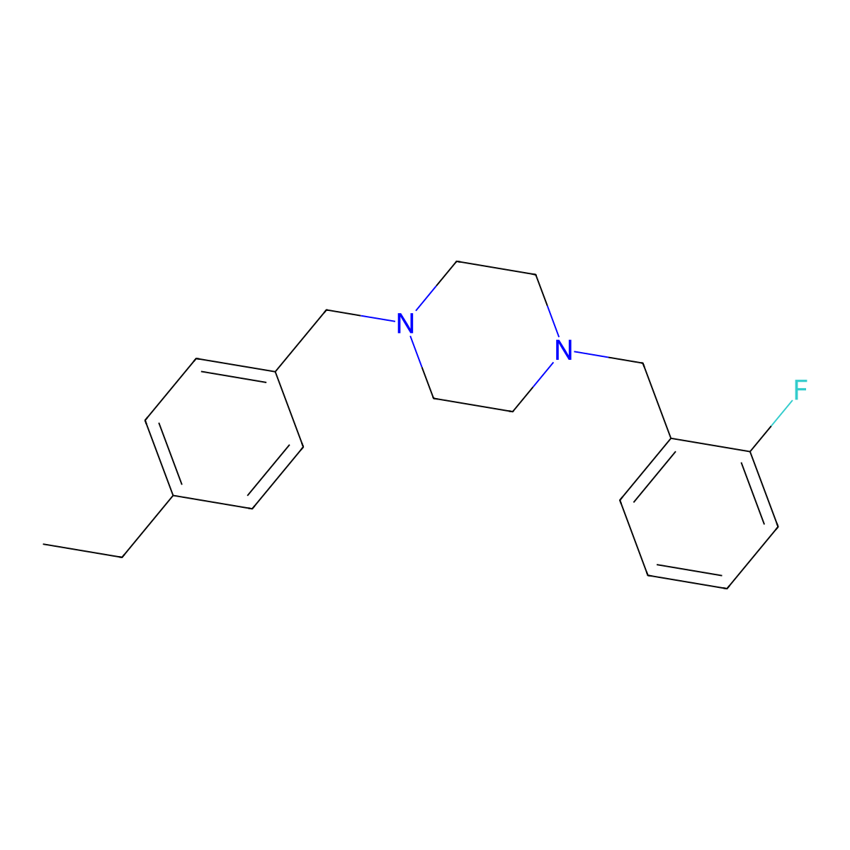 1-(4-Ethylbenzyl)-4-(2-fluorobenzyl)piperazine molecular structure, CAS 428825-79-0