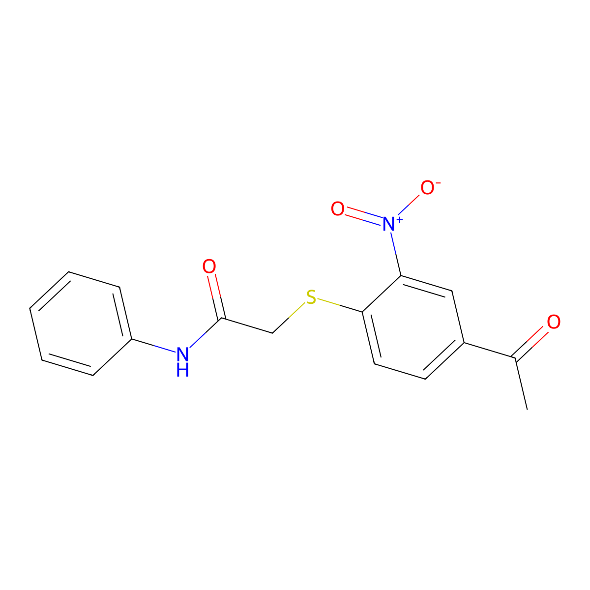 2-(4-acetyl-2-nitrophenyl)sulfanyl-N-phenylacetamide molecular structure, CAS 428825-94-9