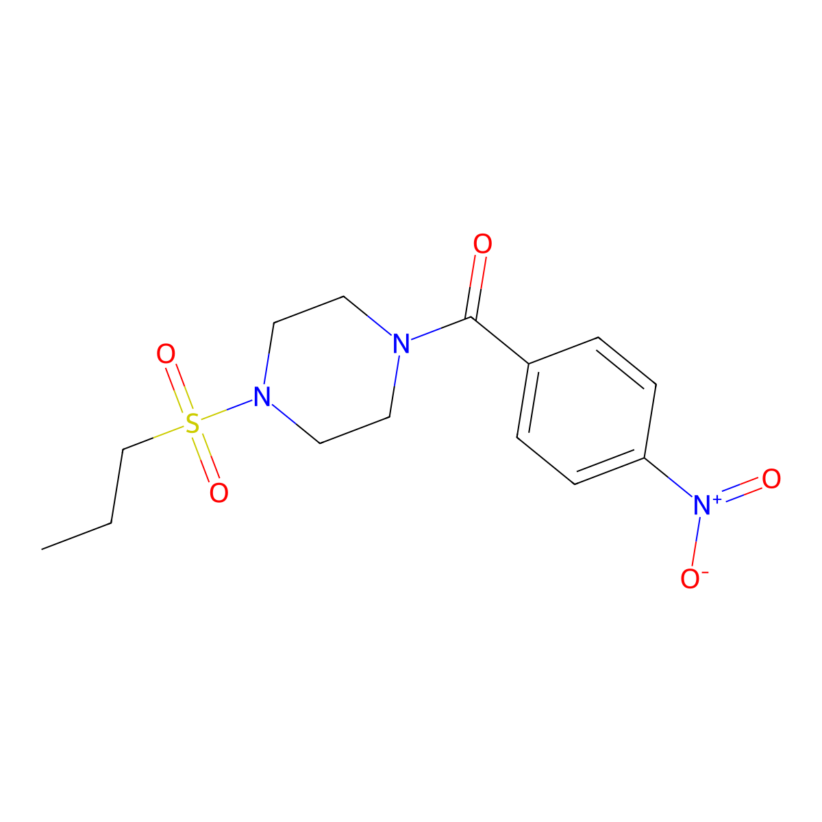 (4-Nitrophenyl)-(4-propylsulfonylpiperazin-1-yl)methanone molecular structure, CAS 428825-96-1