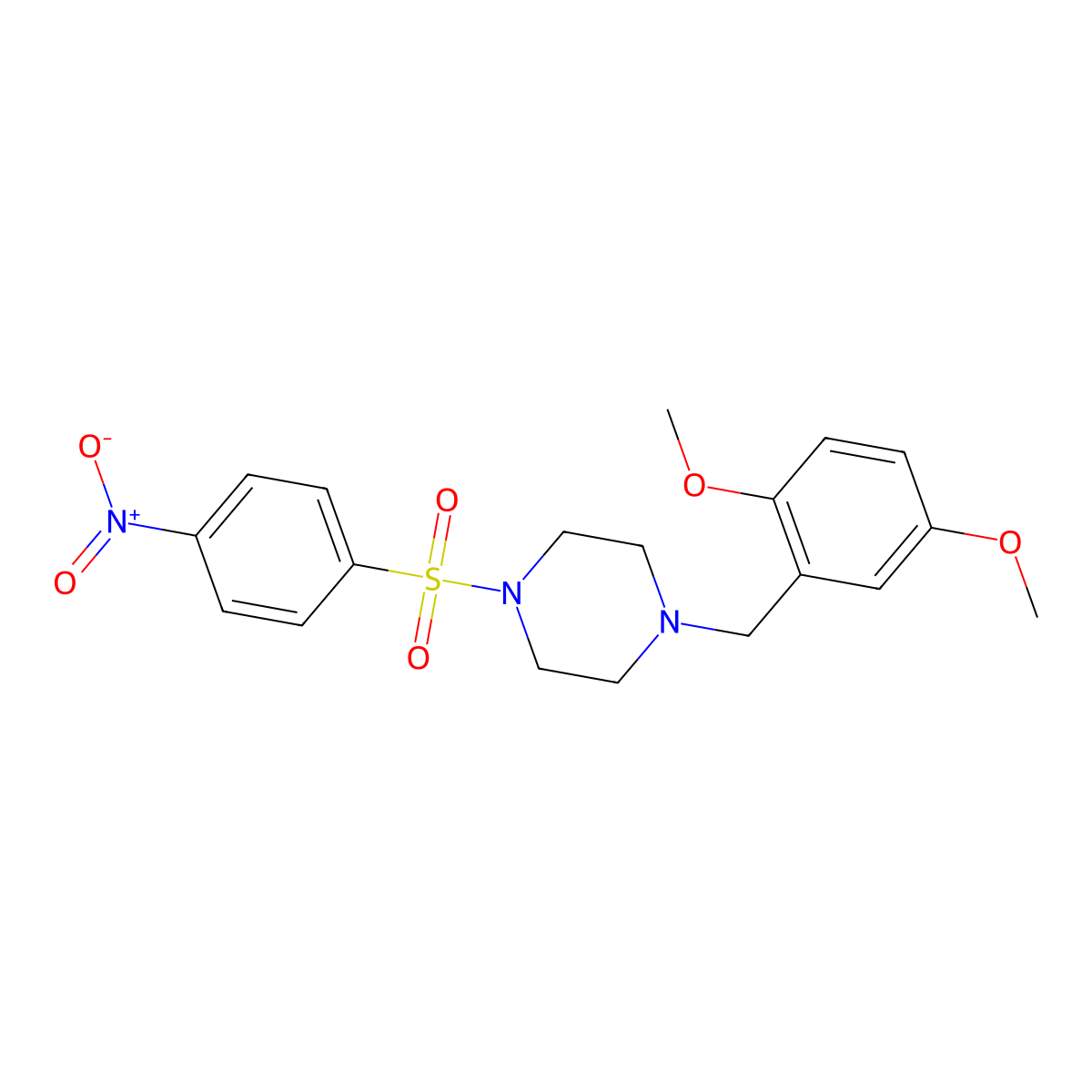 1-[(2,5-Dimethoxyphenyl)methyl]-4-(4-nitrophenyl)sulfonylpiperazine molecular structure, CAS 428826-30-6