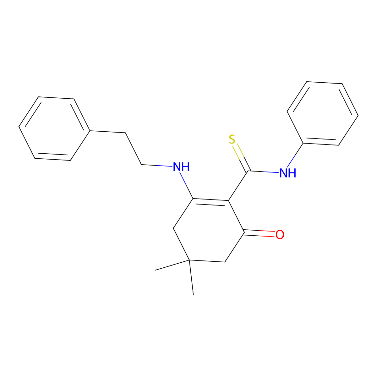 4,4-dimethyl-6-oxo-N-phenyl-2-[(2-phenylethyl)amino]cyclohex-1-ene-1-carbothioamide molecular structure, CAS 428826-34-0