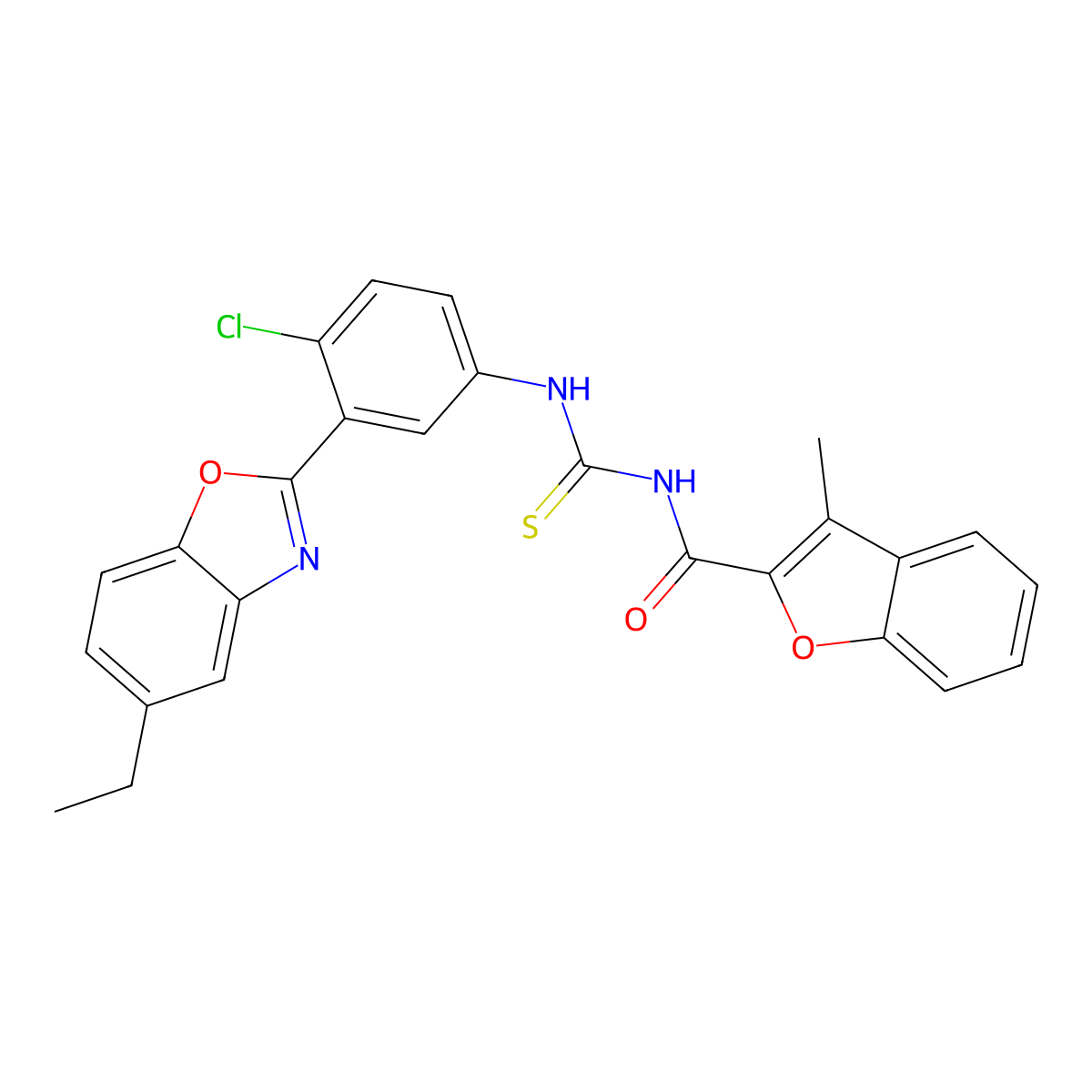 N-[[4-chloro-3-(5-ethyl-1,3-benzoxazol-2-yl)phenyl]carbamothioyl]-3-methyl-1-benzofuran-2-carboxamide molecular structure, CAS 428826-49-7