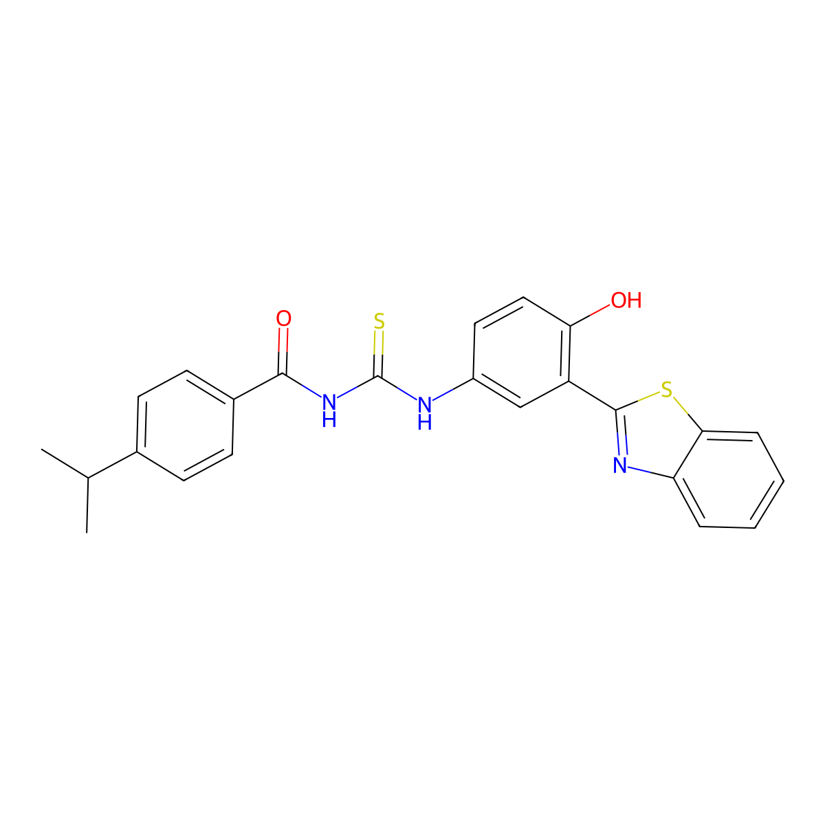 N-((3-(benzo[d]thiazol-2-yl)-4-hydroxyphenyl)carbamothioyl)-4-isopropylbenzamide molecular structure, CAS 428826-81-7