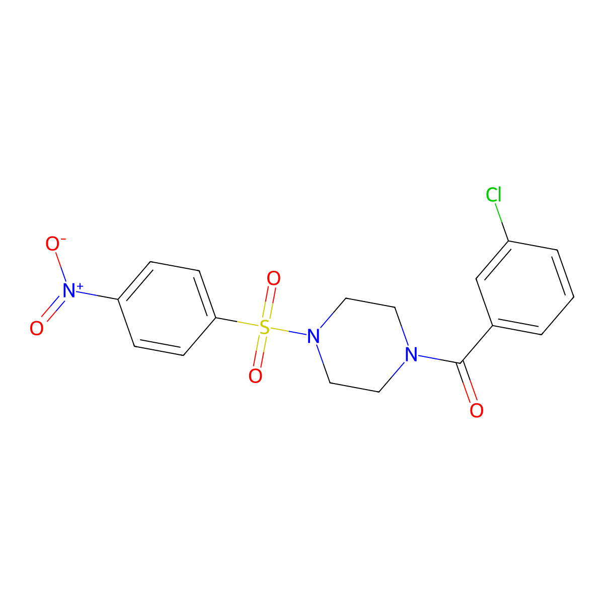 (3-Chlorophenyl)-[4-(4-nitrophenyl)sulfonylpiperazin-1-yl]methanone molecular structure, CAS 428826-98-6