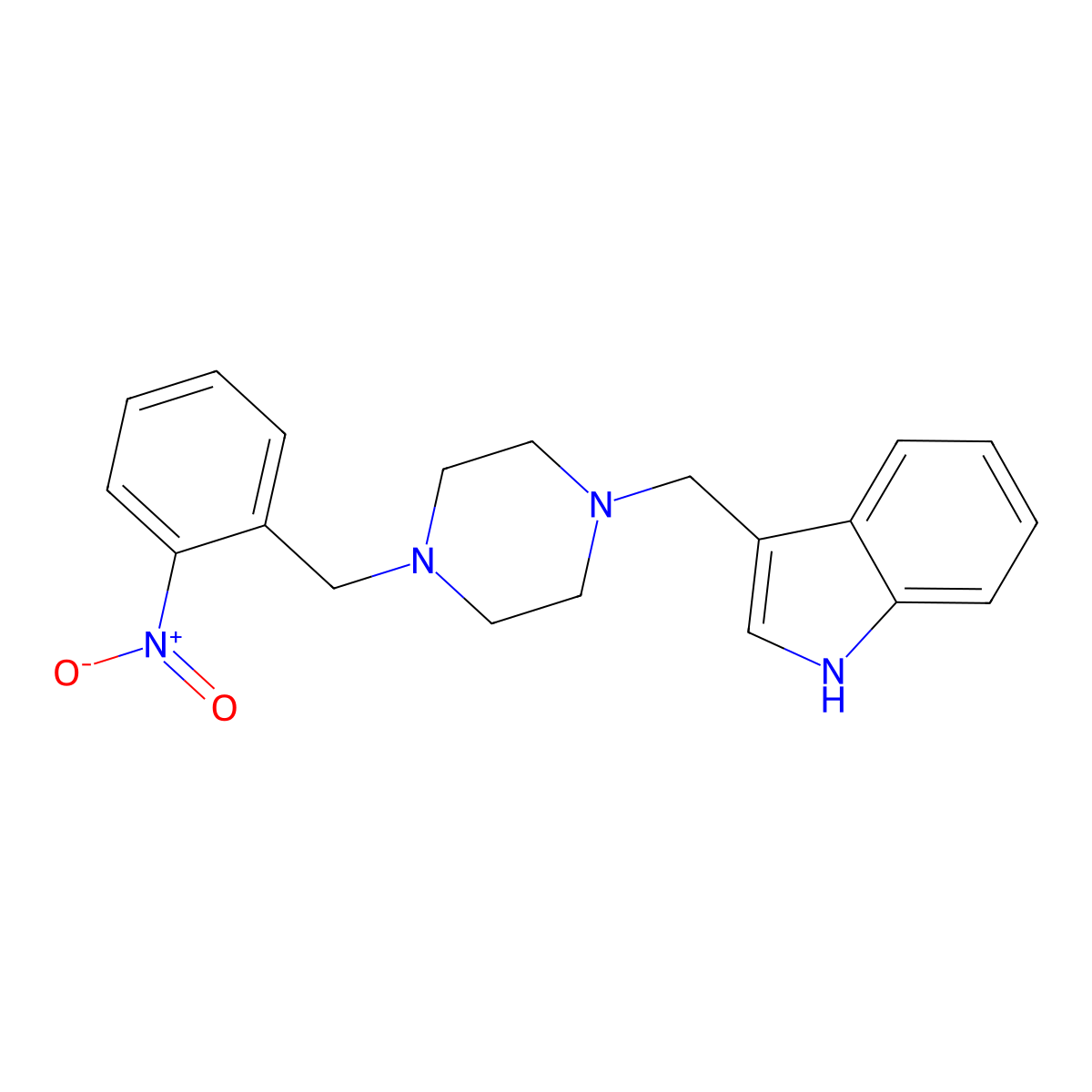 3-[[4-[(2-nitrophenyl)methyl]piperazin-1-yl]methyl]-1H-indole molecular structure, CAS 428827-07-0