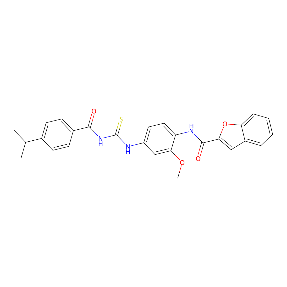 N-[2-methoxy-4-[(4-propan-2-ylbenzoyl)carbamothioylamino]phenyl]-1-benzofuran-2-carboxamide molecular structure, CAS 428827-17-2