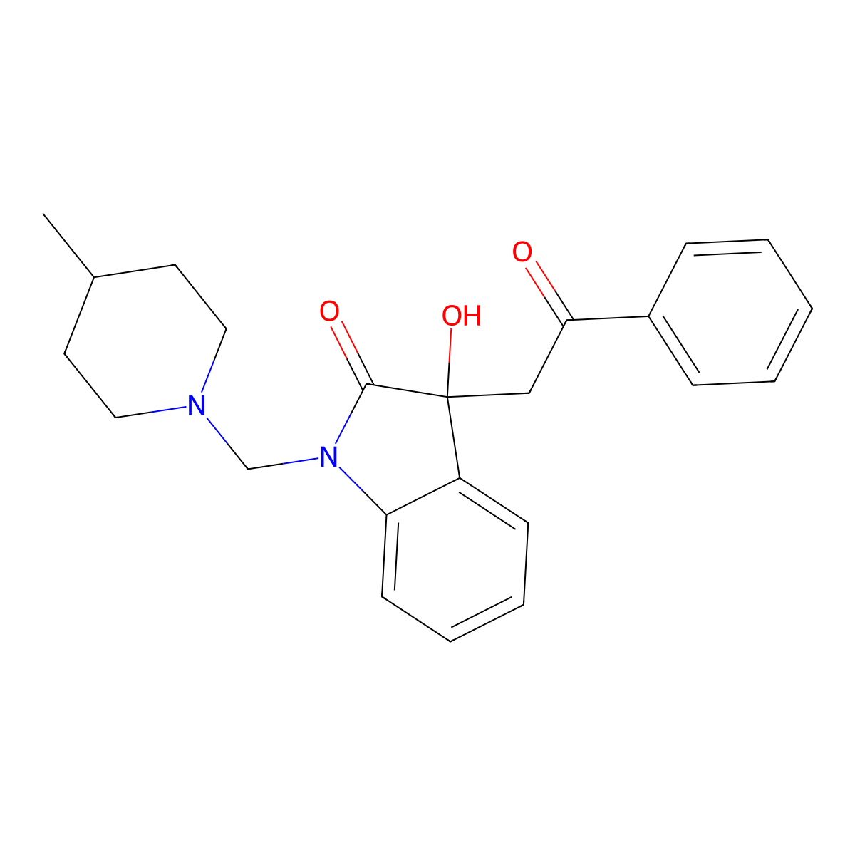 3-Hydroxy-1-[(4-methylpiperidin-1-yl)methyl]-3-phenacylindol-2-one molecular structure, CAS 428827-18-3