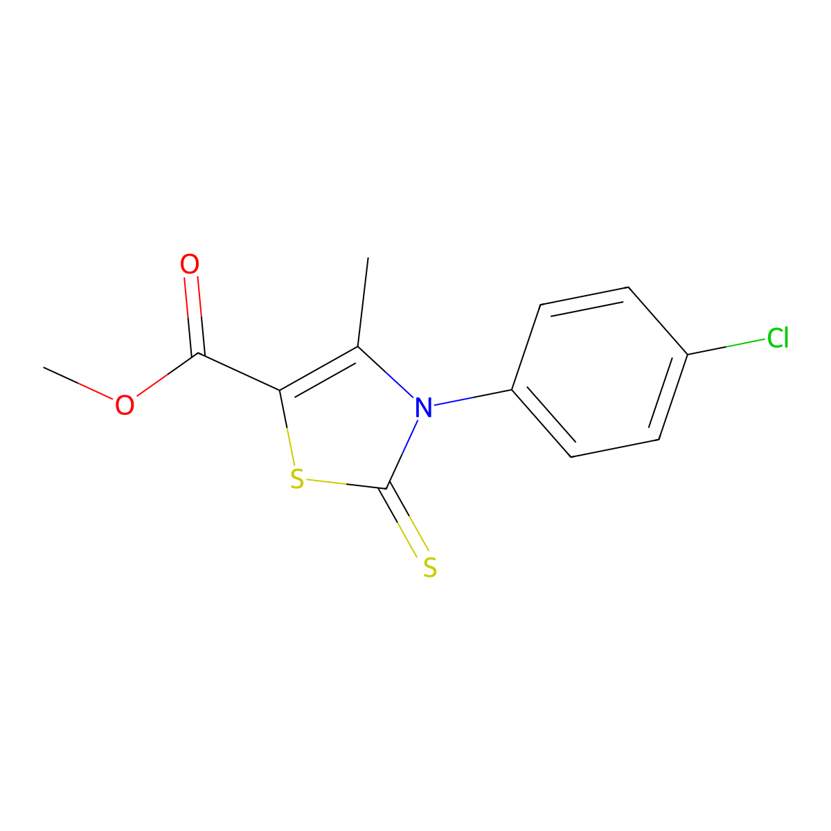 Methyl 3-(4-chlorophenyl)-4-methyl-2-sulfanylidene-1,3-thiazole-5-carboxylate molecular structure, CAS 428827-19-4