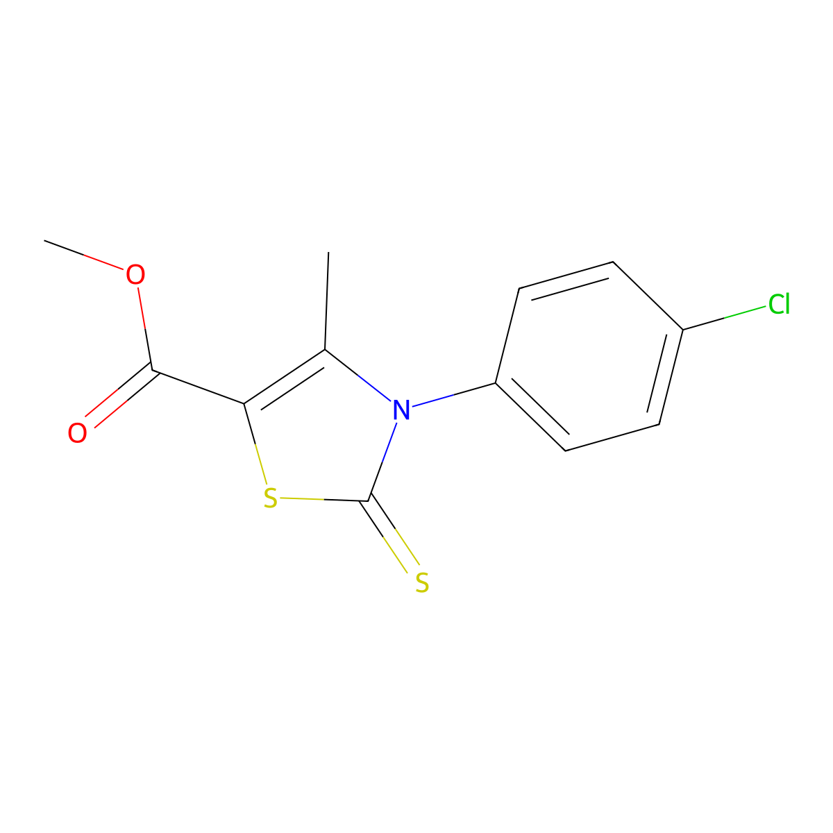 Methyl 3-(4-chlorophenyl)-4-methyl-2-sulfanylidene-1,3-thiazole-5-carboxylate molecular structure, CAS 428827-19-4