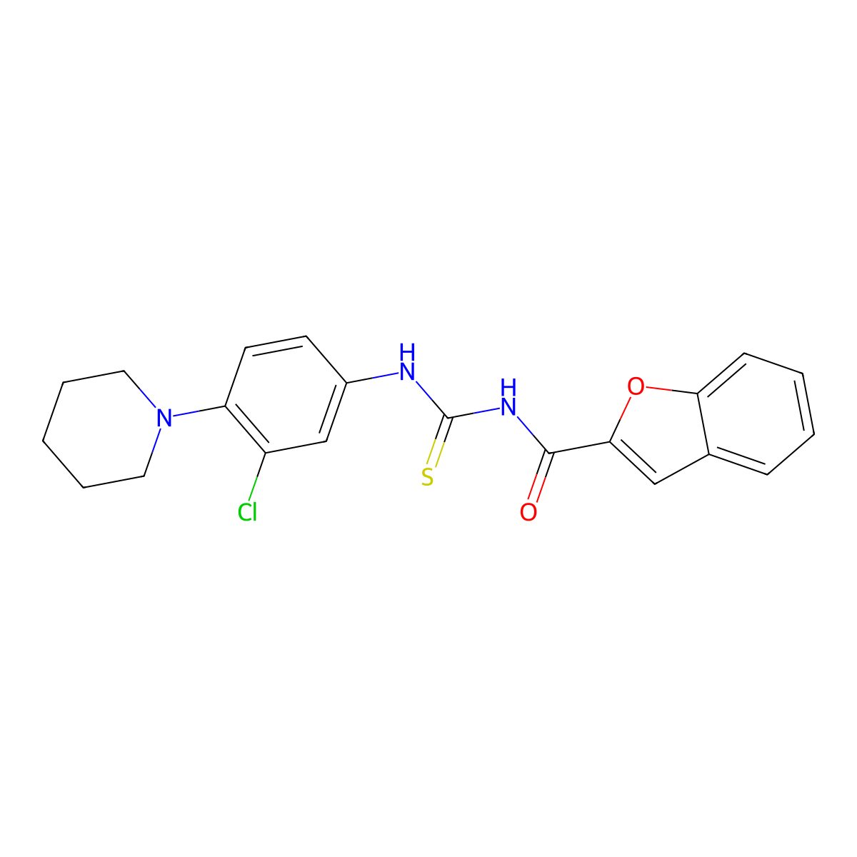 N-[(3-chloro-4-piperidin-1-ylphenyl)carbamothioyl]-1-benzofuran-2-carboxamide molecular structure, CAS 428827-38-7