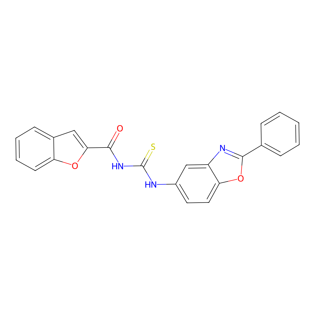 N-[(2-phenyl-1,3-benzoxazol-5-yl)carbamothioyl]-1-benzofuran-2-carboxamide molecular structure, CAS 428827-39-8