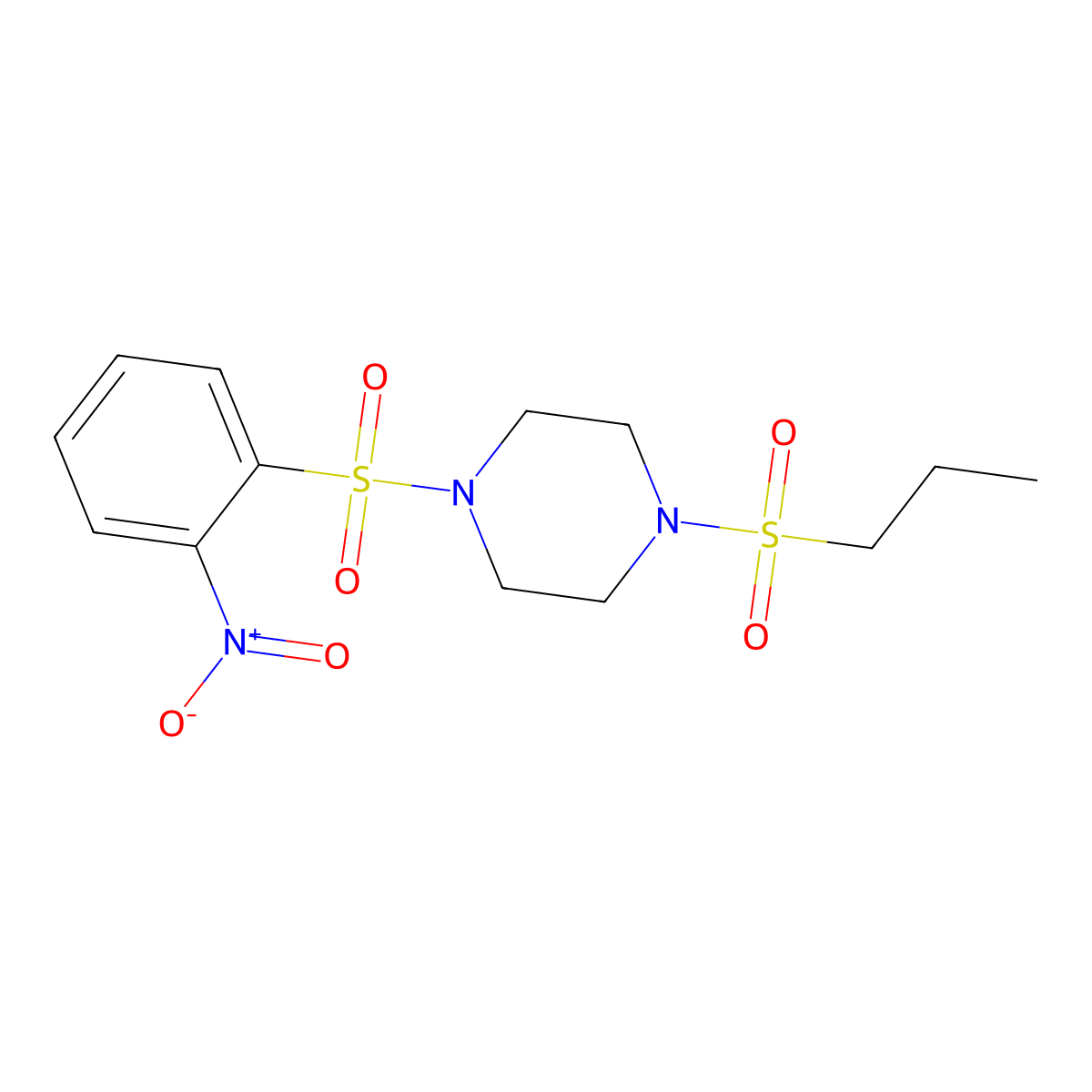 1-(2-Nitrophenyl)sulfonyl-4-propylsulfonylpiperazine molecular structure, CAS 428827-49-0