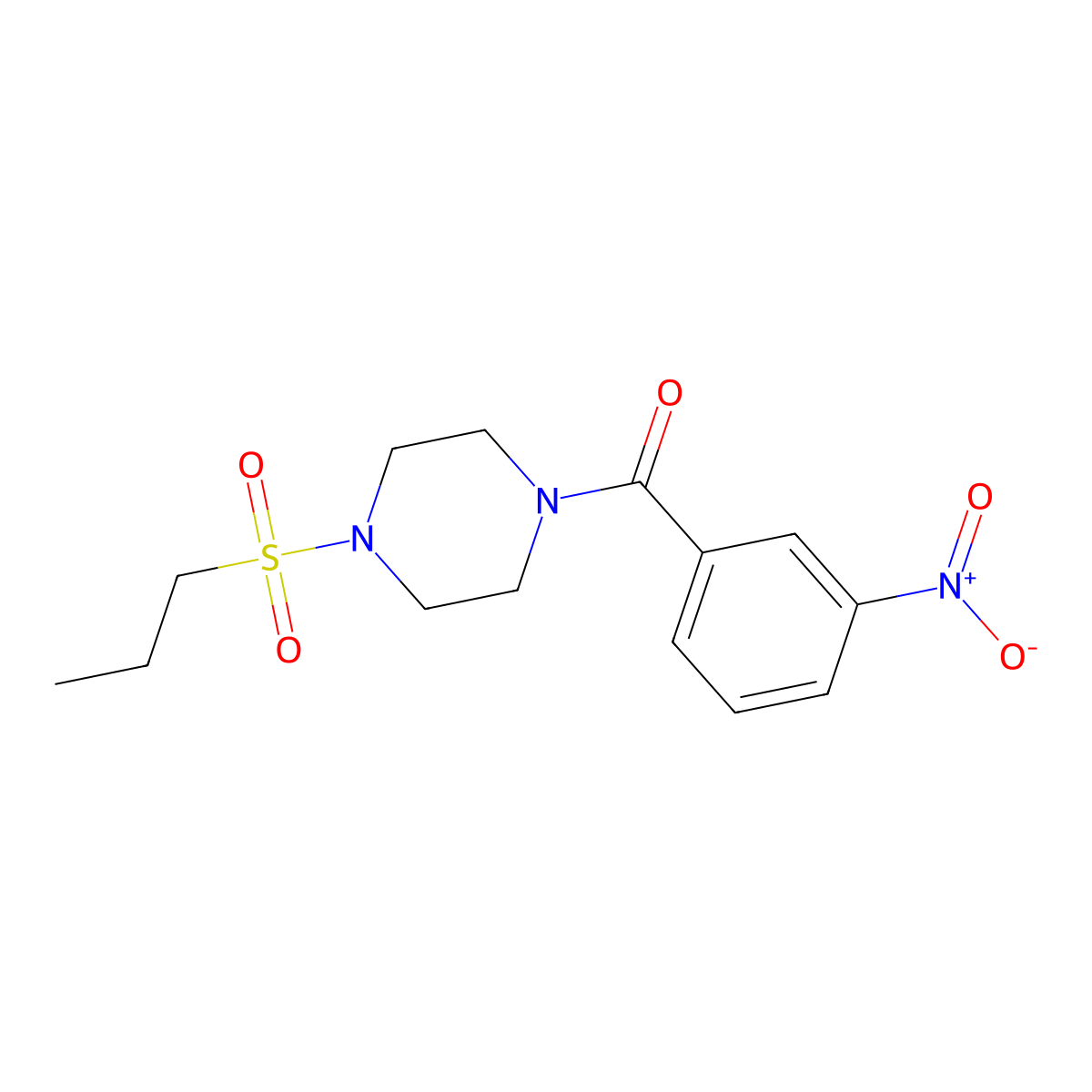(3-Nitrophenyl)-(4-propylsulfonylpiperazin-1-yl)methanone molecular structure, CAS 428827-64-9