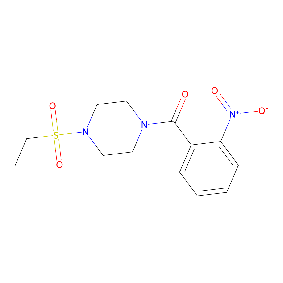 (4-Ethylsulfonylpiperazin-1-yl)-(2-nitrophenyl)methanone molecular structure, CAS 428827-95-6