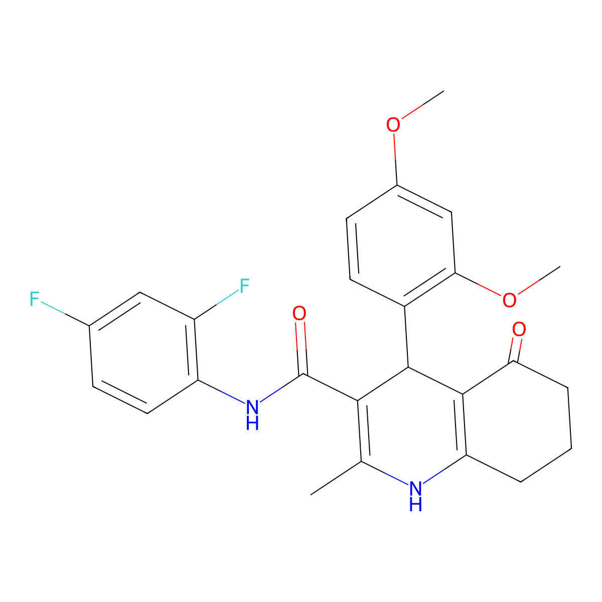 N-(2,4-difluorophenyl)-4-(2,4-dimethoxyphenyl)-2-methyl-5-oxo-4,6,7,8-tetrahydro-1H-quinoline-3-carboxamide molecular structure, CAS 428828-17-5