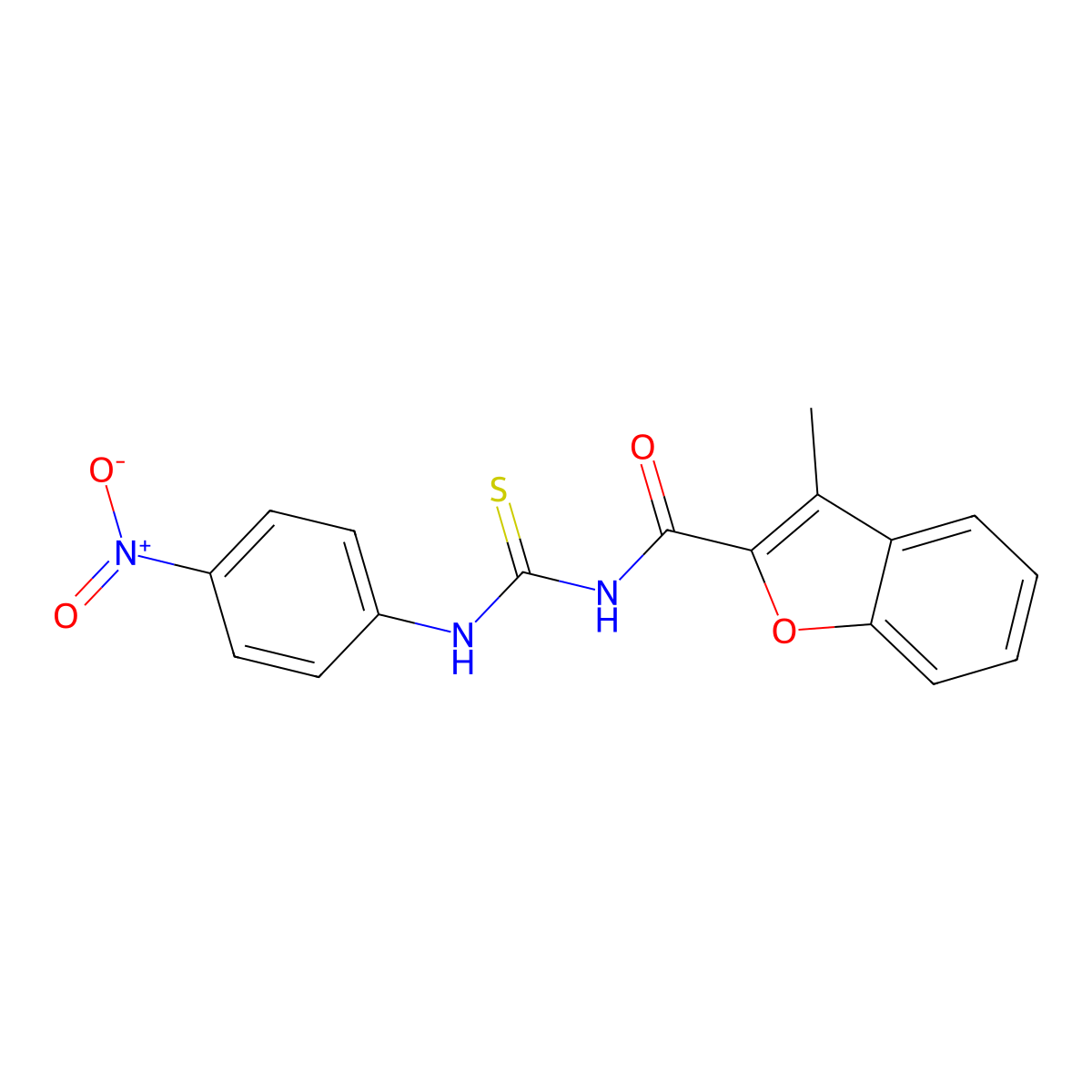 3-methyl-N-[(4-nitrophenyl)carbamothioyl]-1-benzofuran-2-carboxamide molecular structure, CAS 428828-36-8