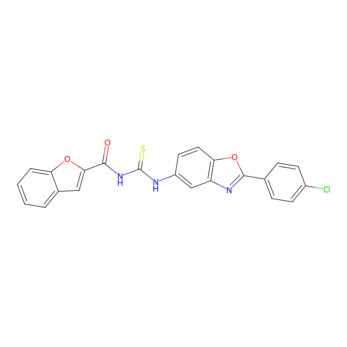 N-[[2-(4-chlorophenyl)-1,3-benzoxazol-5-yl]carbamothioyl]-1-benzofuran-2-carboxamide molecular structure, CAS 428828-47-1