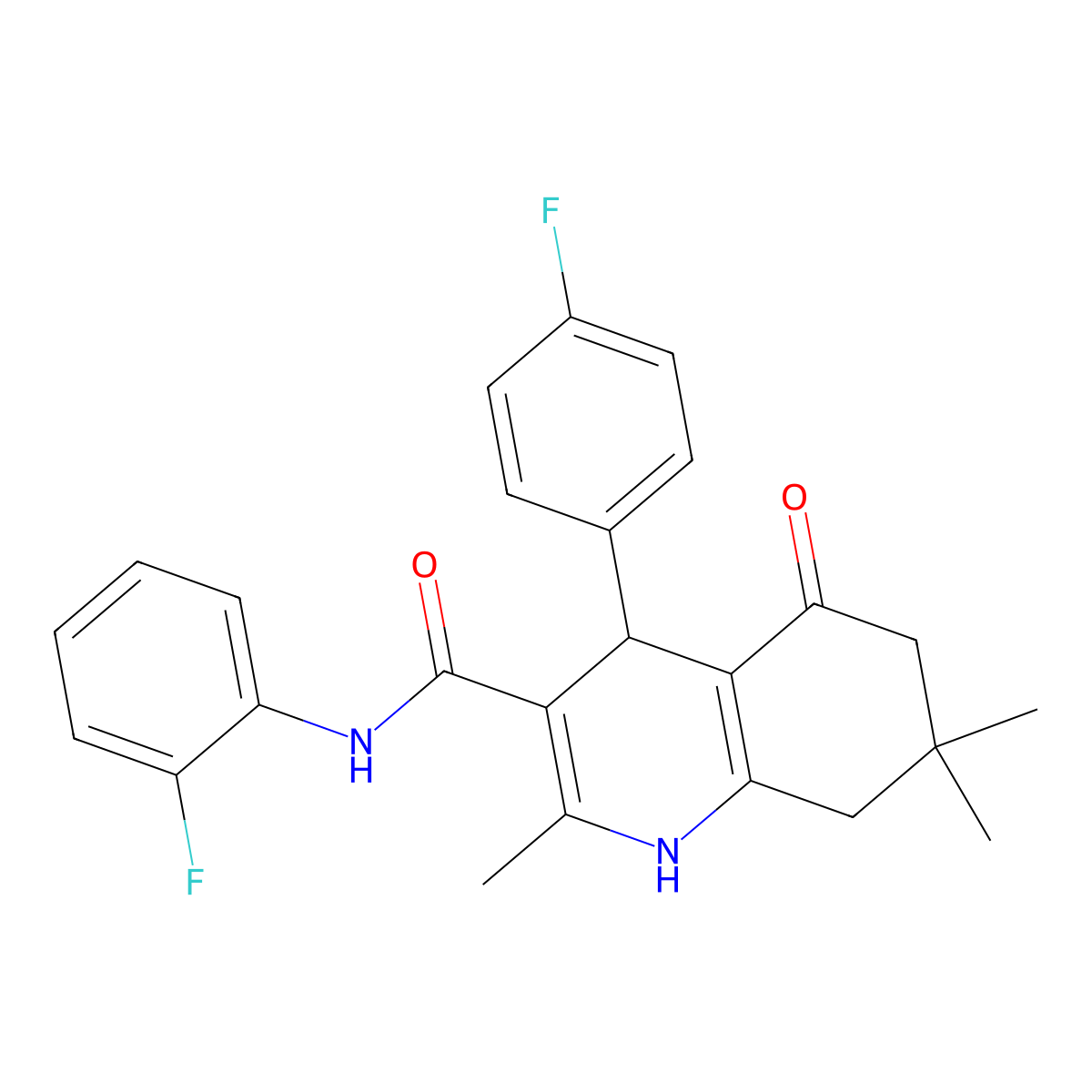 N-(2-fluorophenyl)-4-(4-fluorophenyl)-2,7,7-trimethyl-5-oxo-1,4,6,8-tetrahydroquinoline-3-carboxamide molecular structure, CAS 428828-68-6