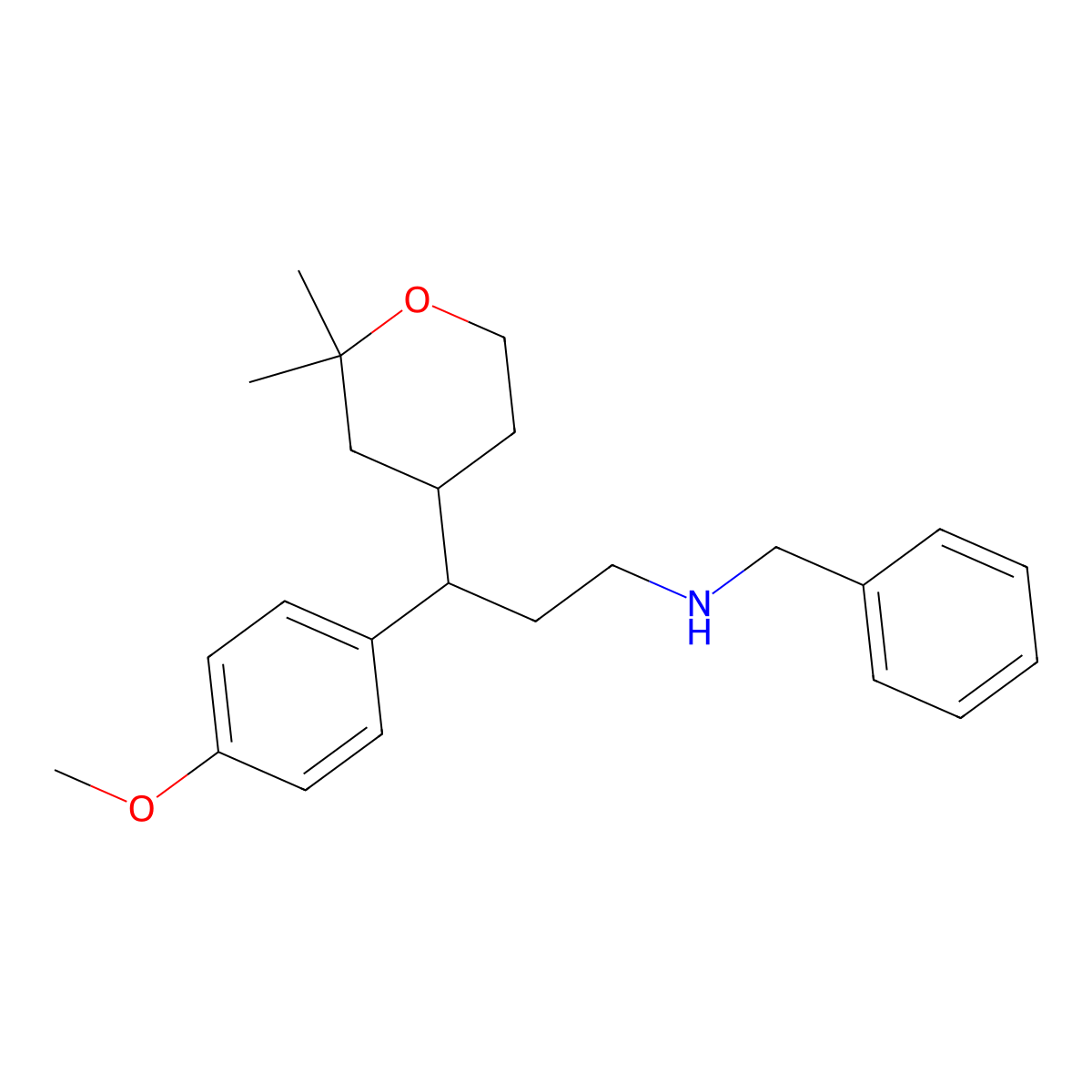 N-benzyl-3-(2,2-dimethyloxan-4-yl)-3-(4-methoxyphenyl)propan-1-amine molecular structure, CAS 428828-73-3