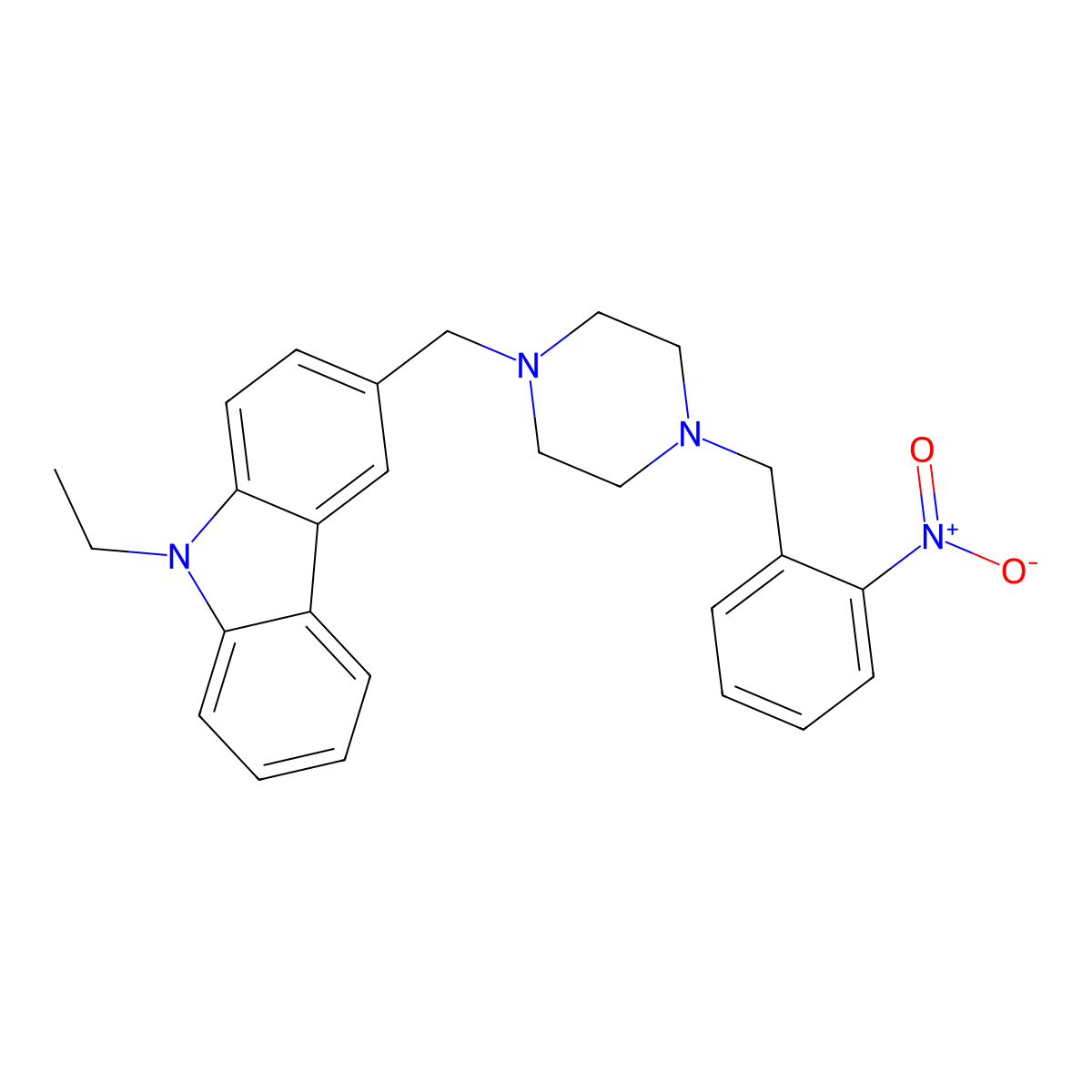 9-Ethyl-3-[[4-[(2-nitrophenyl)methyl]piperazin-1-yl]methyl]carbazole molecular structure, CAS 428829-04-3