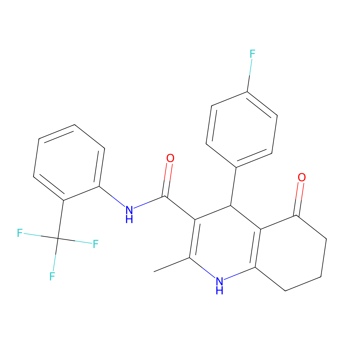 4-(4-fluorophenyl)-2-methyl-5-oxo-N-[2-(trifluoromethyl)phenyl]-4,6,7,8-tetrahydro-1H-quinoline-3-carboxamide molecular structure, CAS 428829-14-5