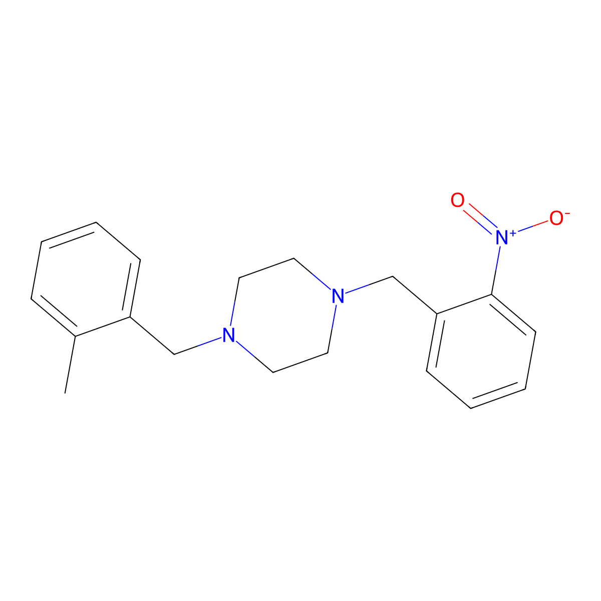 1-(2-Methylbenzyl)-4-(2-nitrobenzyl)piperazine molecular structure, CAS 428829-17-8