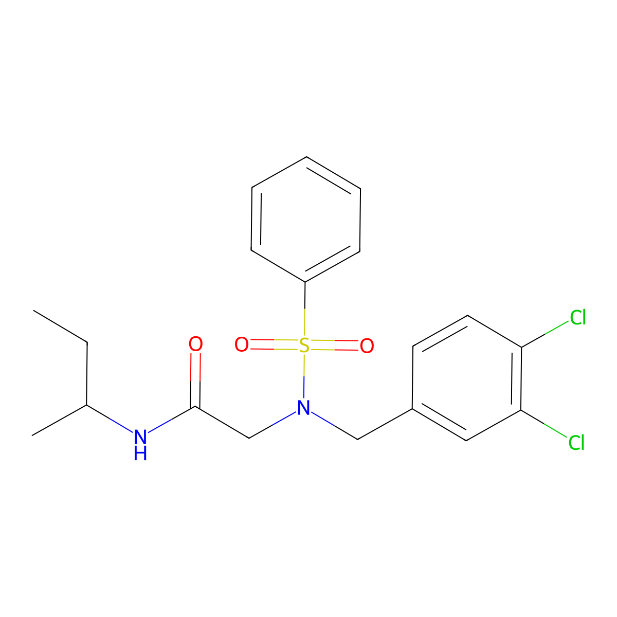 2-[benzenesulfonyl-[(3,4-dichlorophenyl)methyl]amino]-N-butan-2-ylacetamide molecular structure, CAS 428829-20-3