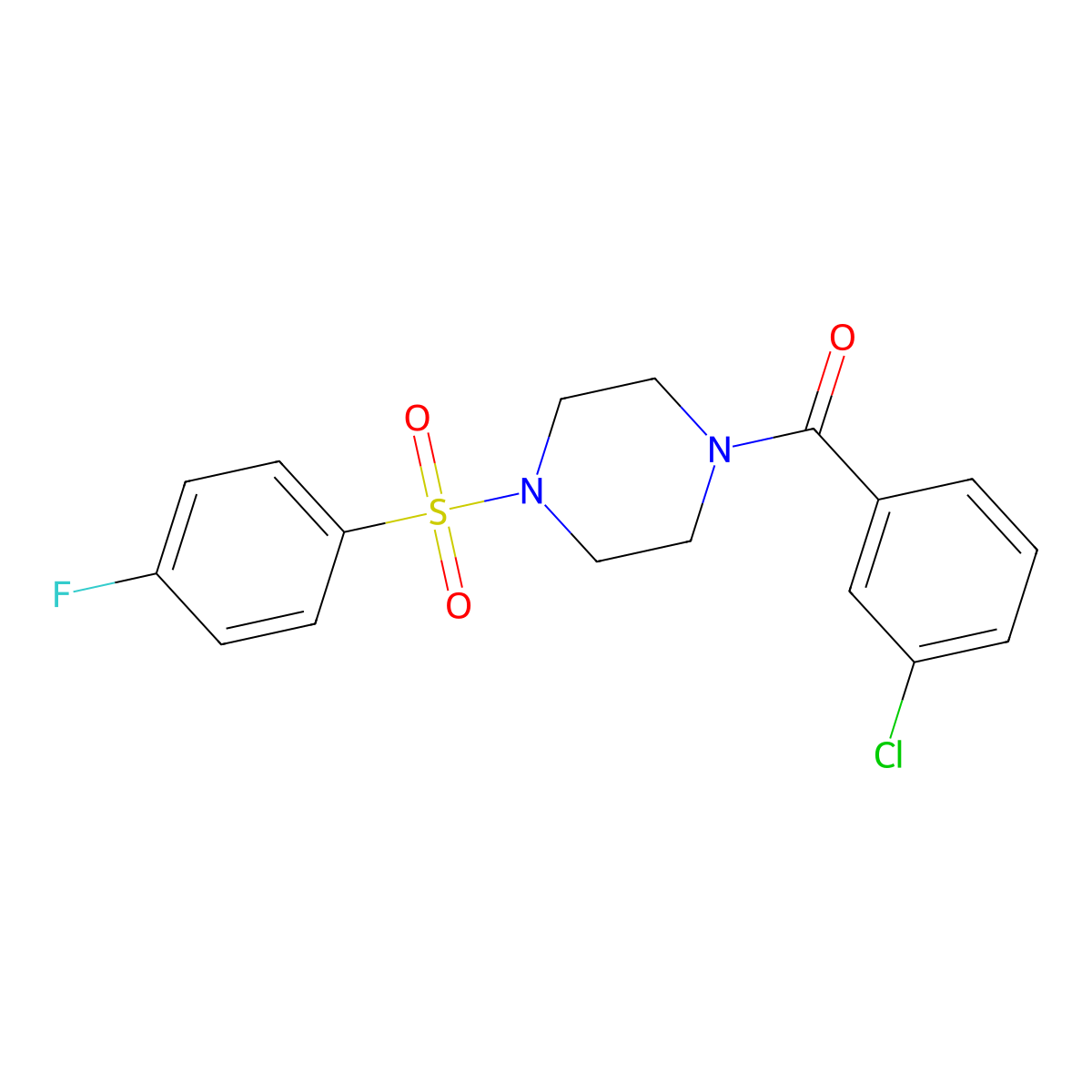(3-Chlorophenyl)-[4-(4-fluorophenyl)sulfonylpiperazin-1-yl]methanone molecular structure, CAS 428829-33-8
