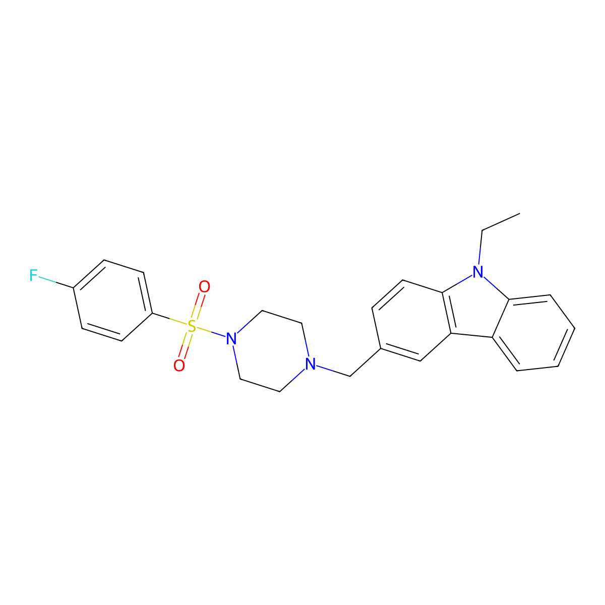 9-Ethyl-3-[[4-(4-fluorophenyl)sulfonylpiperazin-1-yl]methyl]carbazole molecular structure, CAS 428830-13-1