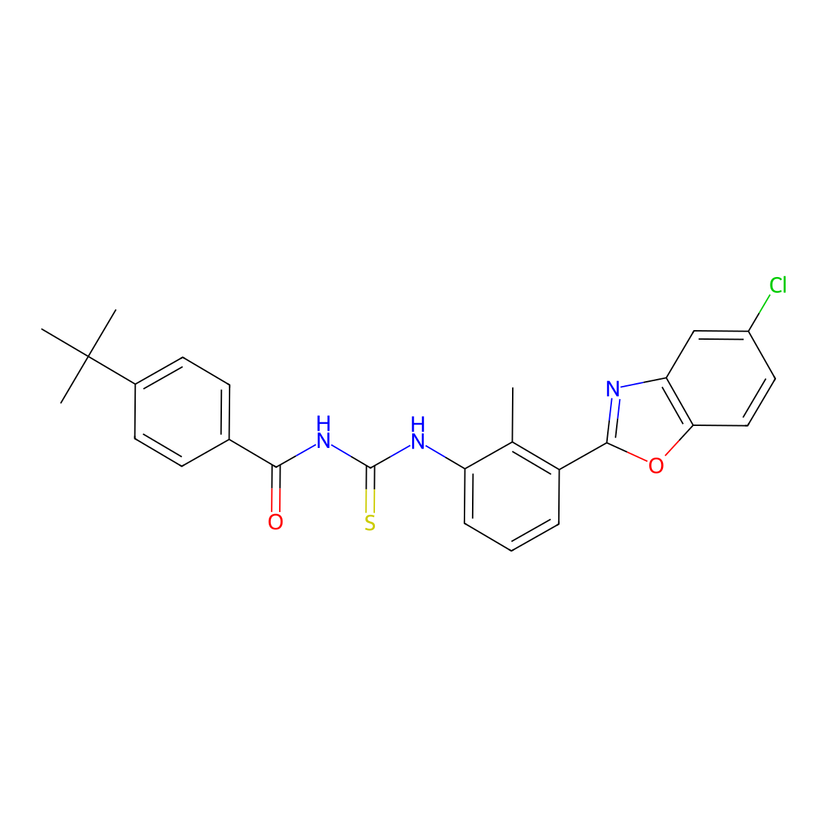 4-tert-butyl-N-[[3-(5-chloro-1,3-benzoxazol-2-yl)-2-methylphenyl]carbamothioyl]benzamide molecular structure, CAS 428830-27-7