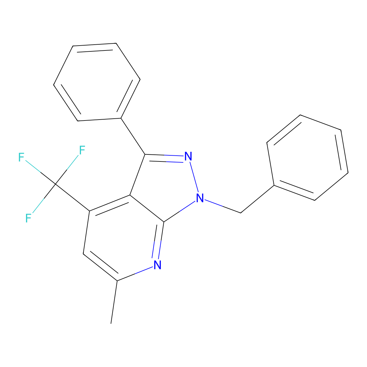 1-benzyl-6-methyl-3-phenyl-4-(trifluoromethyl)-1H-pyrazolo[3,4-b]pyridine molecular structure, CAS 428830-36-8