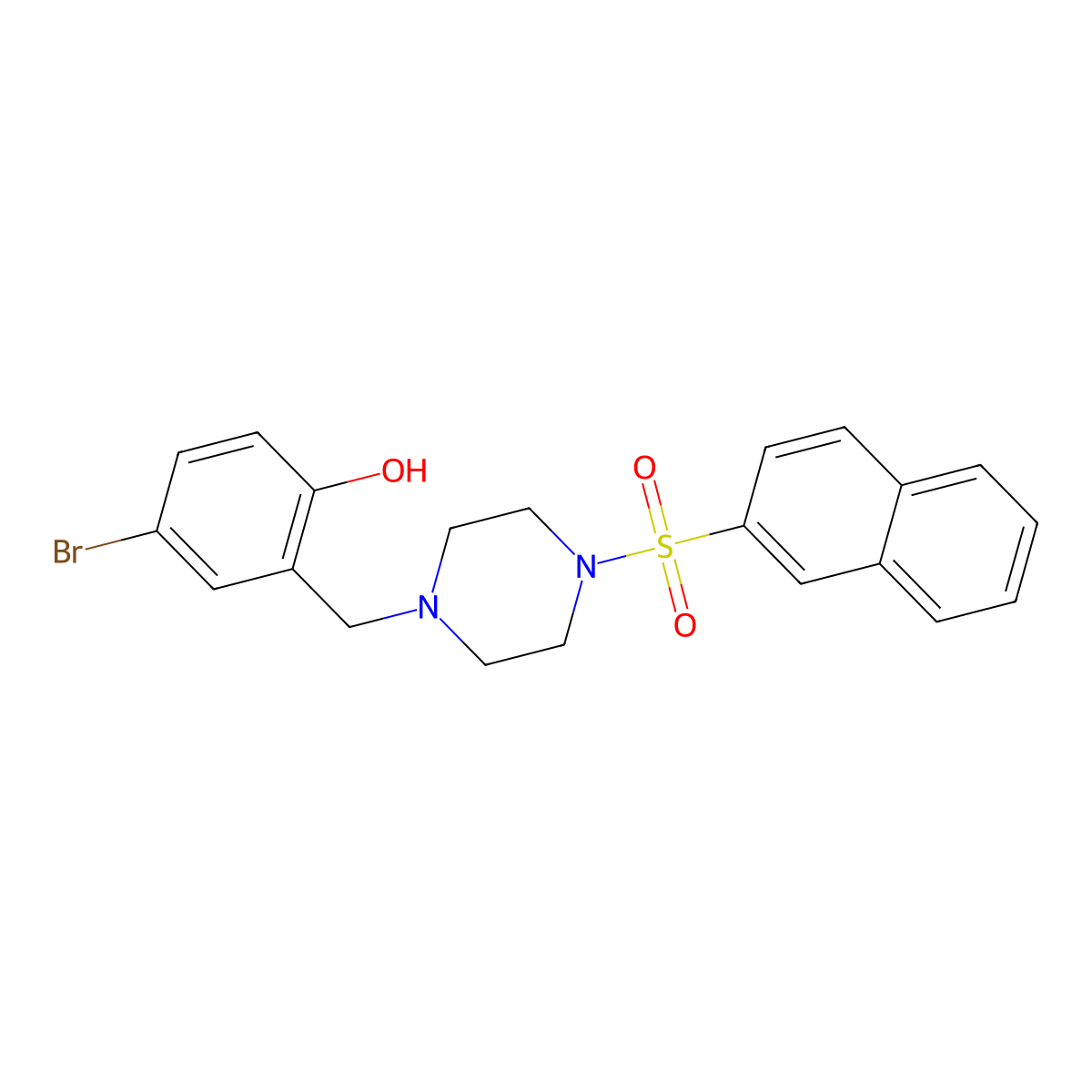 4-Bromo-2-[(4-naphthalen-2-ylsulfonylpiperazin-1-yl)methyl]phenol molecular structure, CAS 428830-38-0