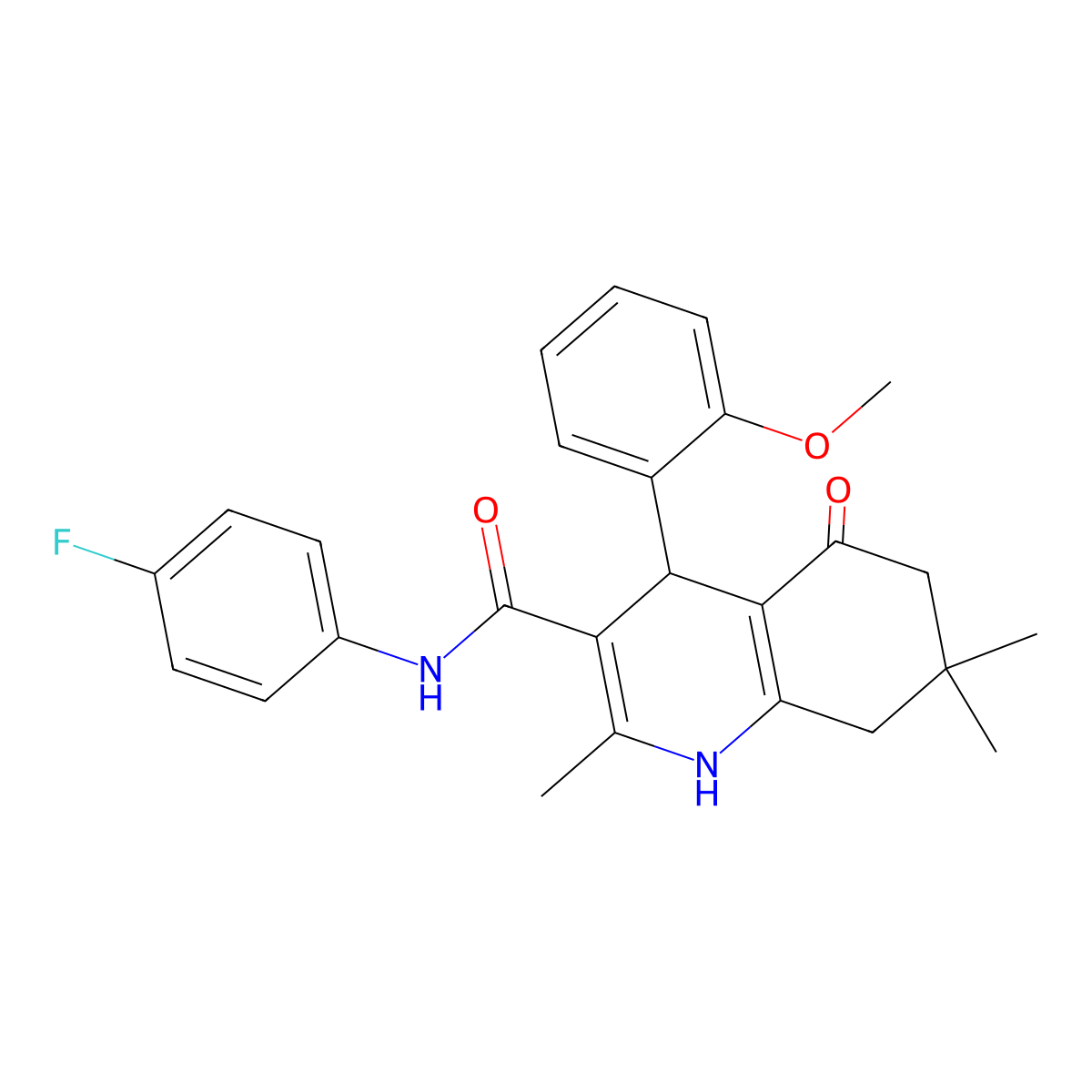 N-(4-fluorophenyl)-4-(2-methoxyphenyl)-2,7,7-trimethyl-5-oxo-1,4,6,8-tetrahydroquinoline-3-carboxamide molecular structure, CAS 428830-79-9
