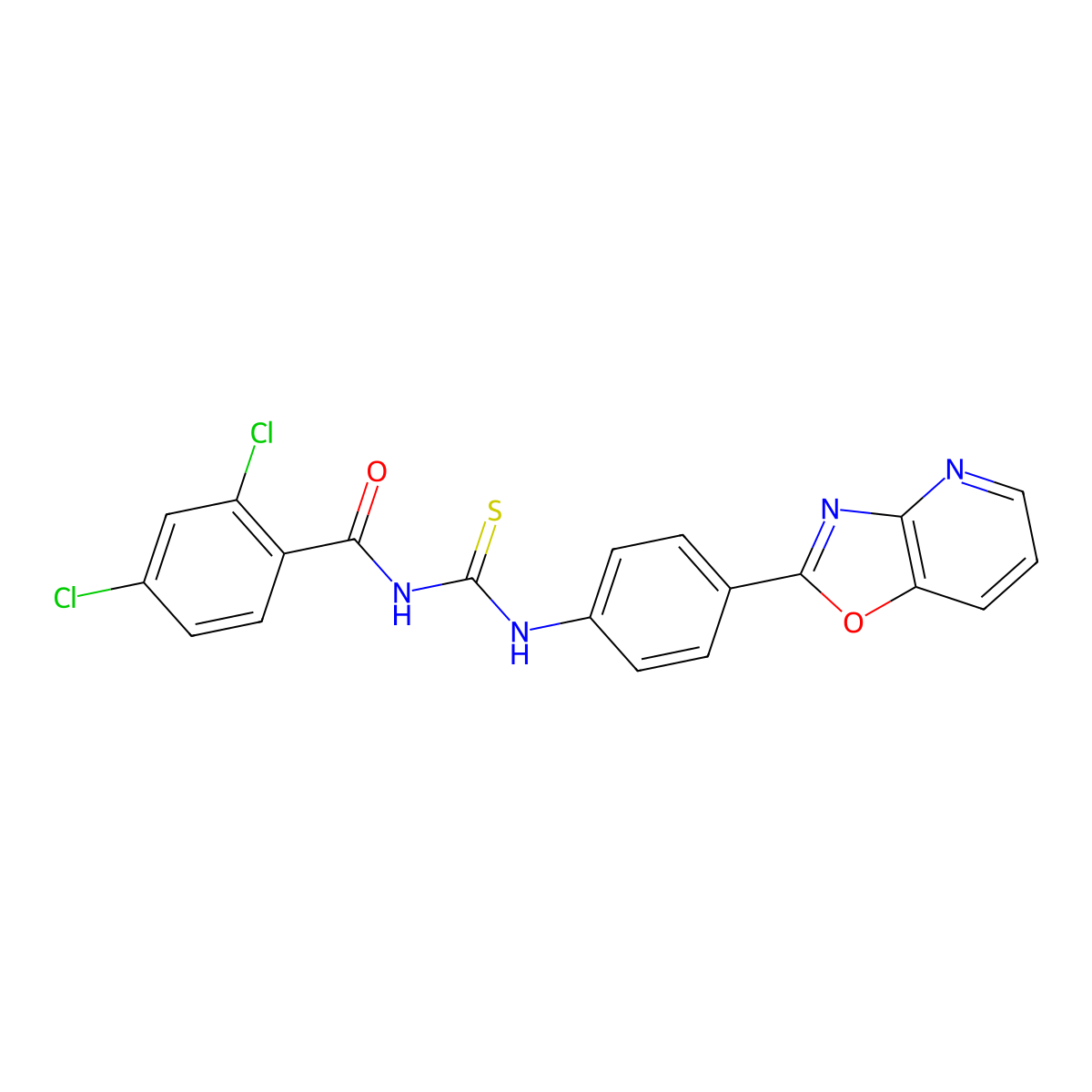 2,4-dichloro-N-{[4-([1,3]oxazolo[4,5-b]pyridin-2-yl)phenyl]carbamothioyl}benzamide molecular structure, CAS 428830-81-3