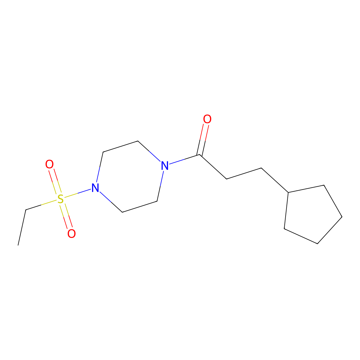 3-Cyclopentyl-1-(4-ethylsulfonylpiperazin-1-yl)propan-1-one molecular structure, CAS 428830-89-1