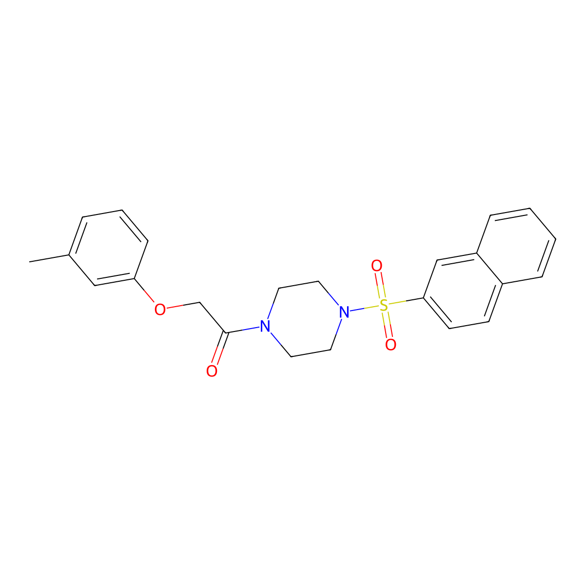 2-(3-Methylphenoxy)-1-(4-naphthalen-2-ylsulfonylpiperazin-1-yl)ethanone molecular structure, CAS 428830-97-1