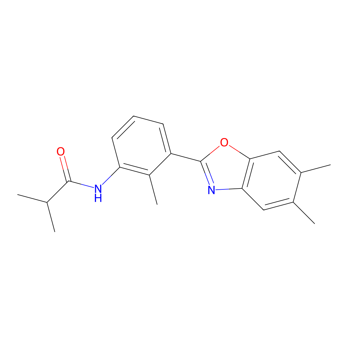 N-[3-(5,6-dimethyl-1,3-benzoxazol-2-yl)-2-methylphenyl]-2-methylpropanamide molecular structure, CAS 428831-12-3