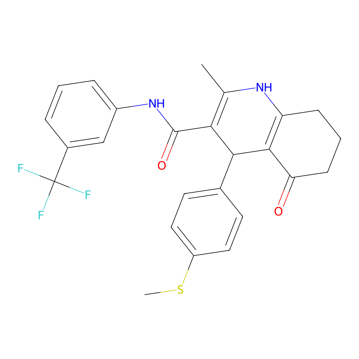 2-methyl-4-(4-methylsulfanylphenyl)-5-oxo-N-[3-(trifluoromethyl)phenyl]-4,6,7,8-tetrahydro-1H-quinoline-3-carboxamide molecular structure, CAS 428831-40-7