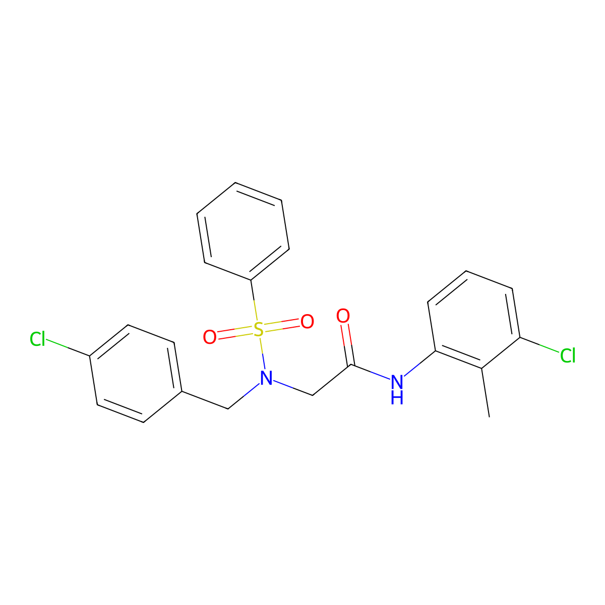2-[benzenesulfonyl-[(4-chlorophenyl)methyl]amino]-N-(3-chloro-2-methylphenyl)acetamide molecular structure, CAS 428831-56-5